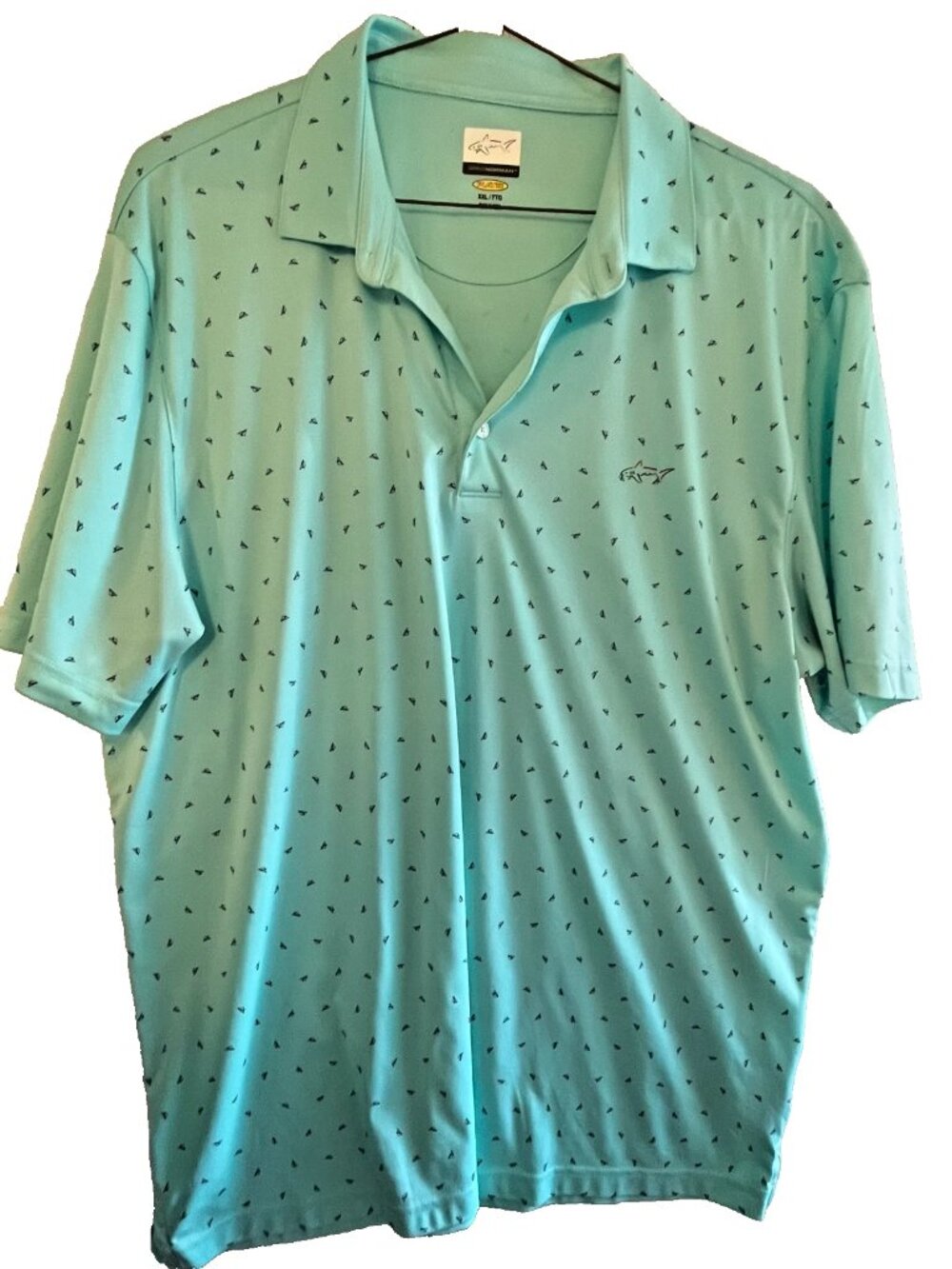 Greg Norman Teal Polo Shirt XXL Play Dry Teal/Green with mini sharks design
